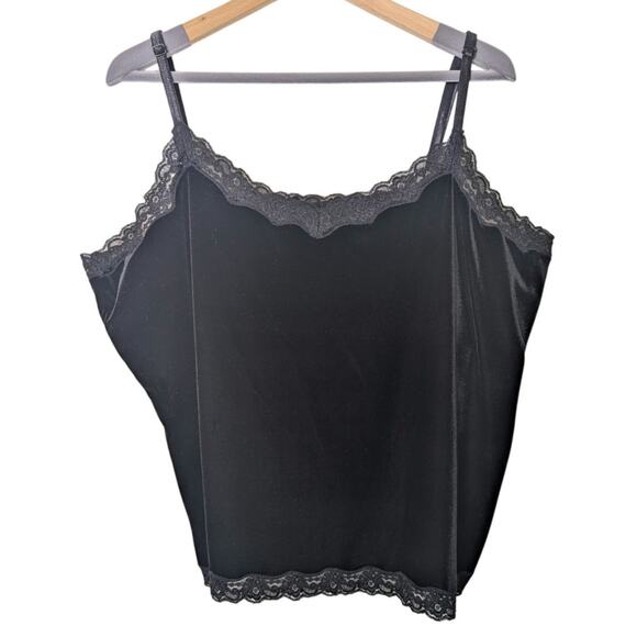 Coldwater Creek Velvet Black Lace Trim Cami Tank Top Women 2X Whimsigoth Witchy - Picture 1 of 10